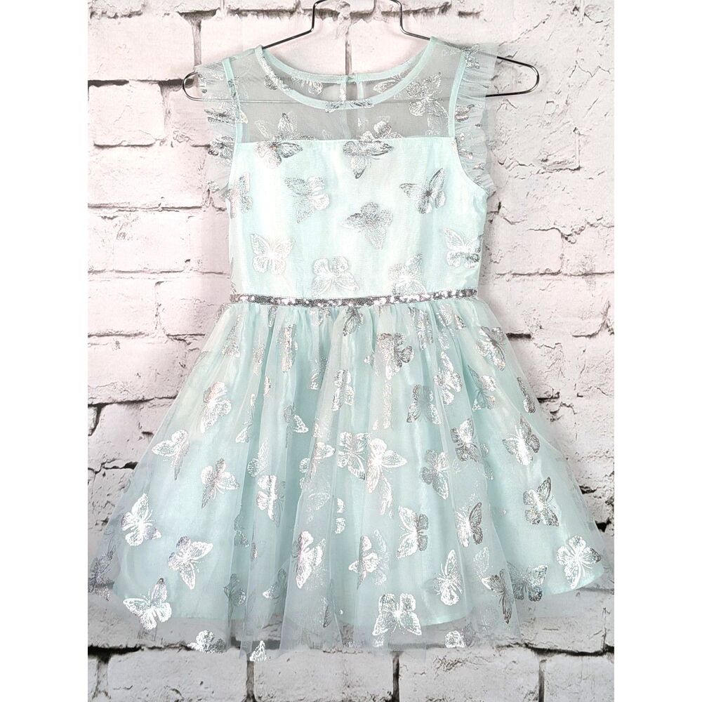 LILT Fit & Flare Layered Crinoline Dress Sparkly Butterflies Sequins Girl Size 7